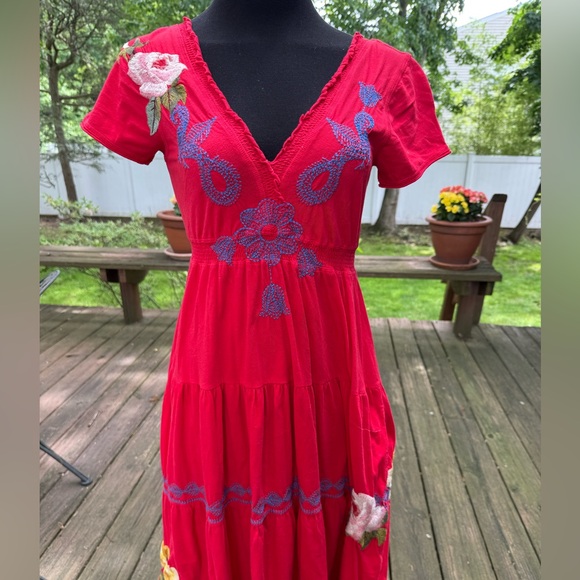 Johnny Was Los Angeles Dresses & Skirts - Johnny Was Red Embroidered V-Neck Women’s Dress